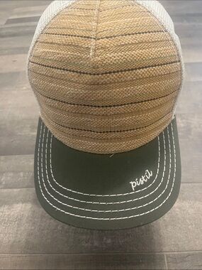 pistil Olive Brim Straw Trucker Hat with White Mesh